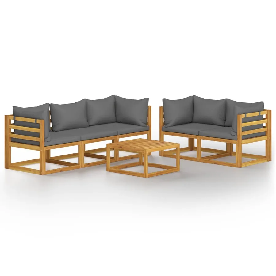 Salon de jardin 6 pcs avec coussin Bois d'acacia solide - 2