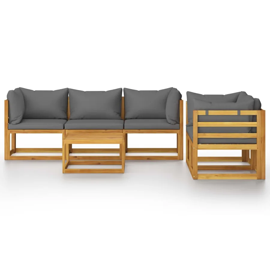 Salon de jardin 6 pcs avec coussin Bois d'acacia solide - 3
