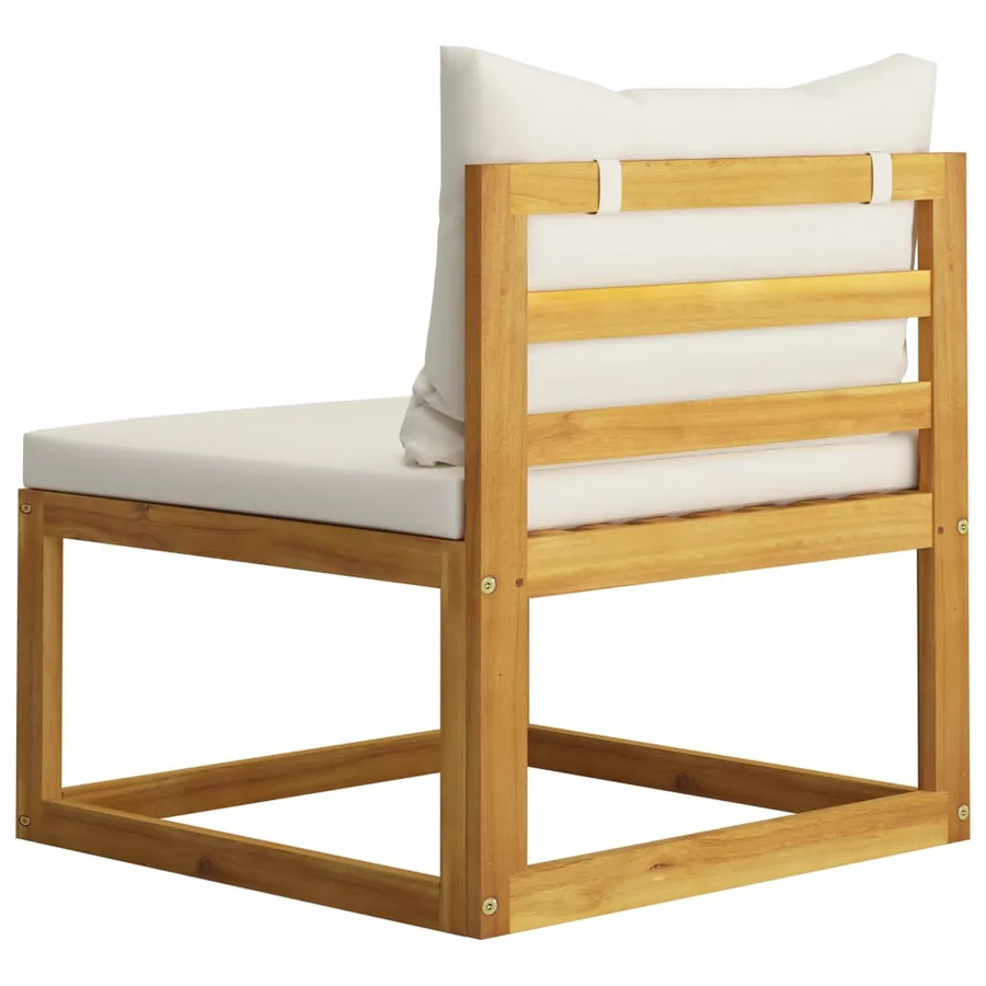Salon de jardin 5 pcs avec coussin Crème Bois d'acacia solide - 14