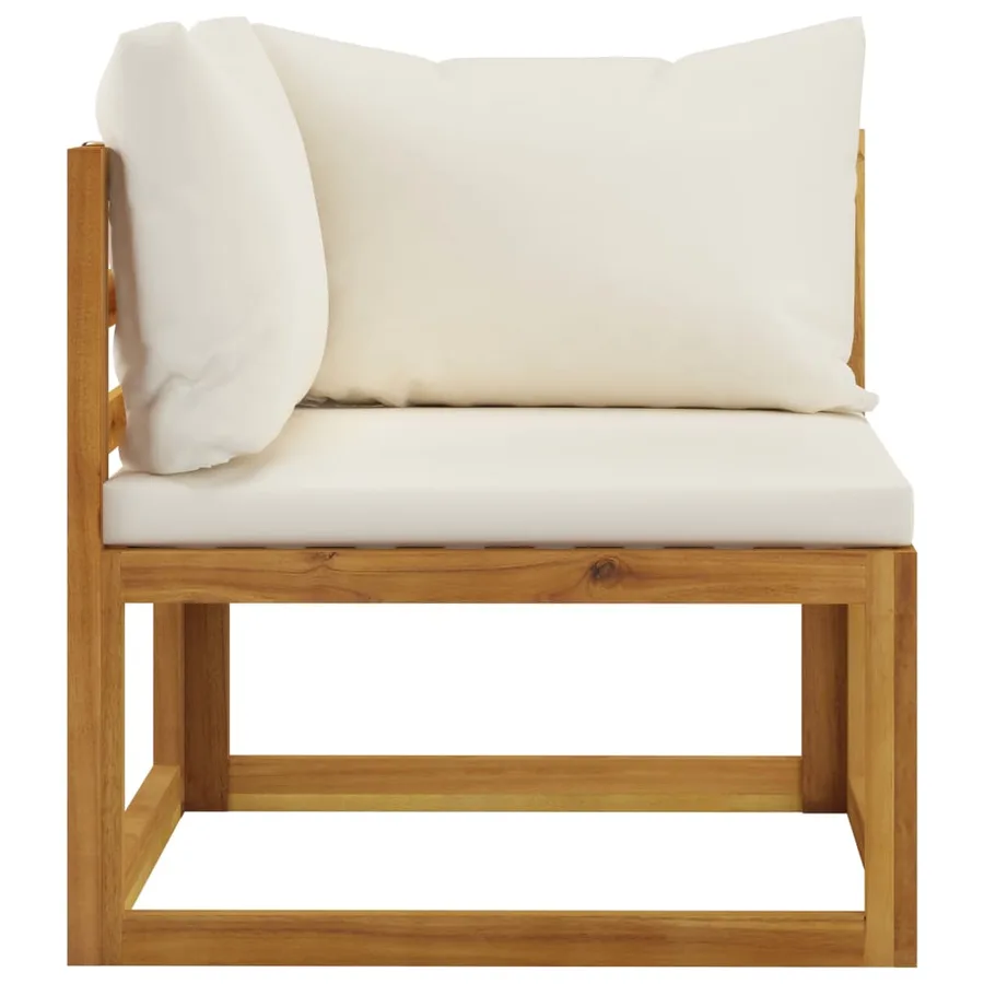 Salon de jardin 5 pcs avec coussin Crème Bois d'acacia solide - 6