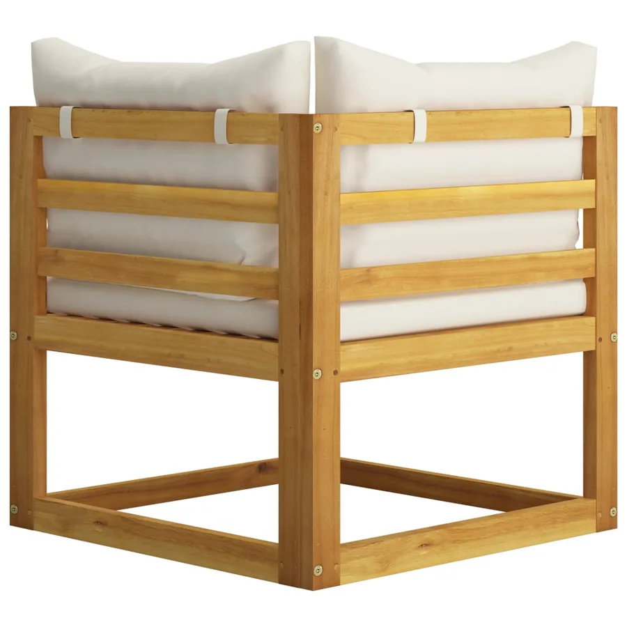 Salon de jardin 5 pcs avec coussin Crème Bois d'acacia solide - 7