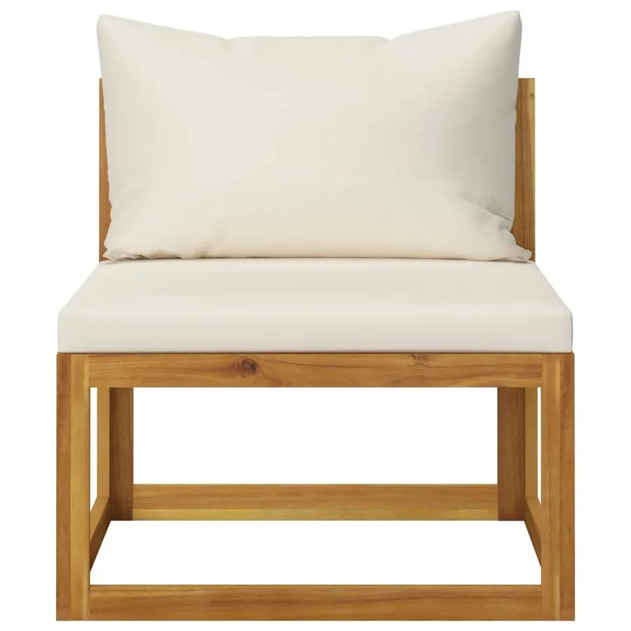 Salon de jardin 5 pcs avec coussin Crème Bois d'acacia solide - 9