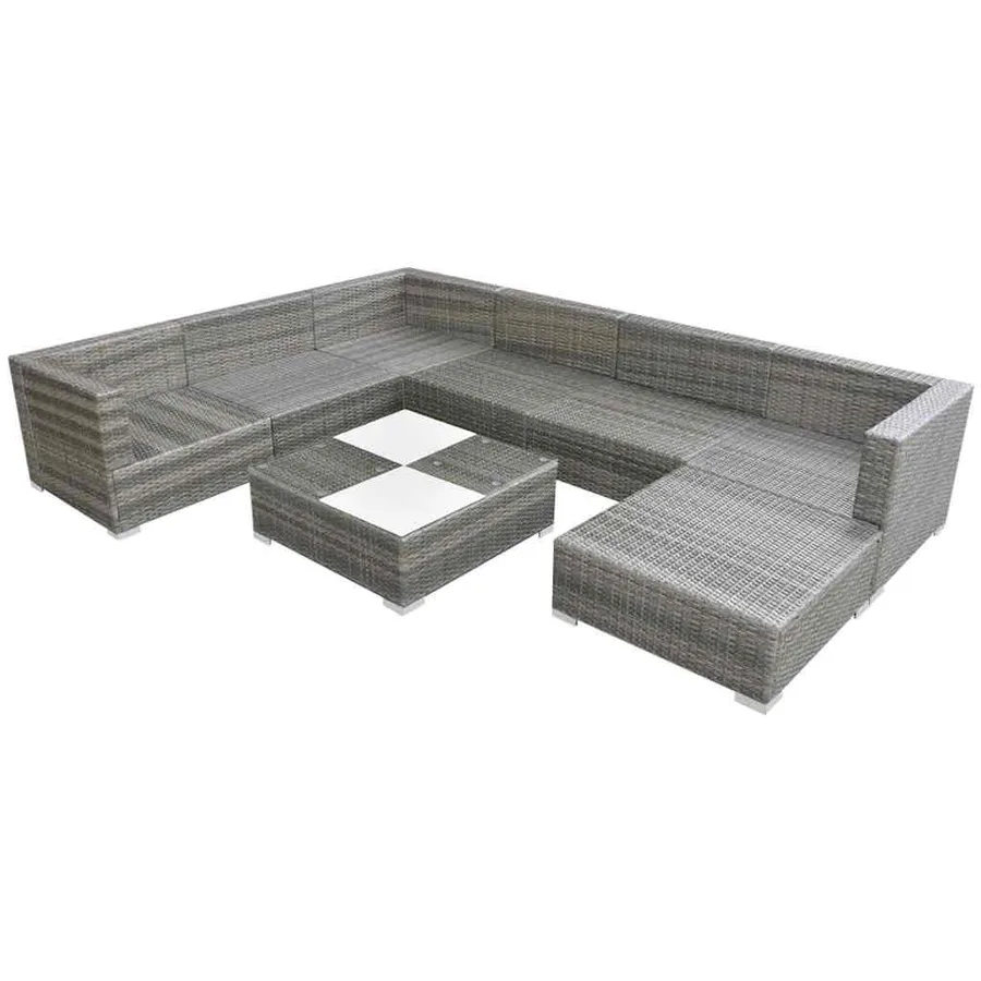 Salon de jardin 8 pcs avec coussins Résine tressée Gris - 2