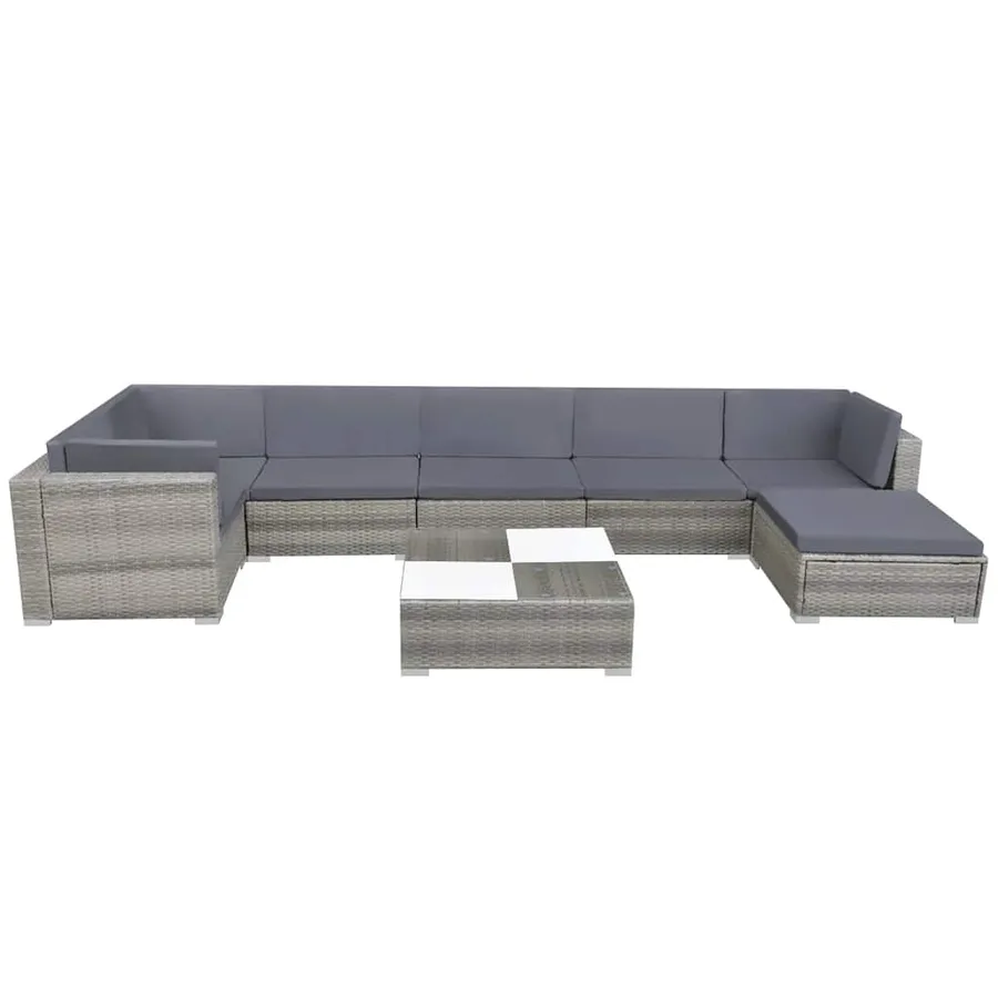 Salon de jardin 8 pcs avec coussins Résine tressée Gris - 3