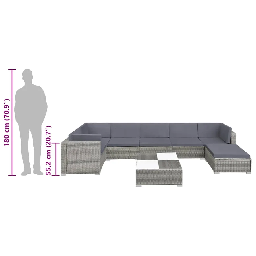 Salon de jardin 8 pcs avec coussins Résine tressée Gris - 6