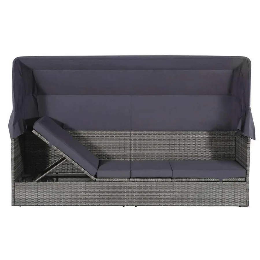 Lit de jardin avec auvent Gris 205x62 cm Résine tressée - 2