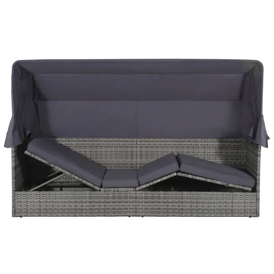 Lit de jardin avec auvent Gris 205x62 cm Résine tressée - 3
