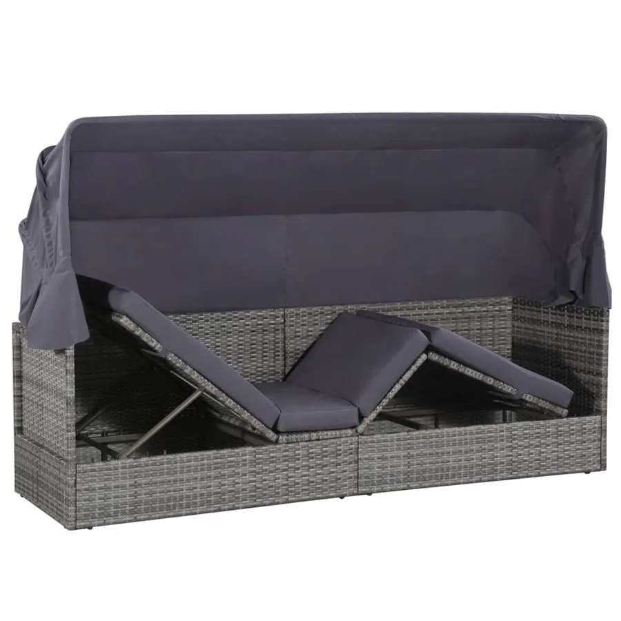 Lit de jardin avec auvent Gris 205x62 cm Résine tressée - 4