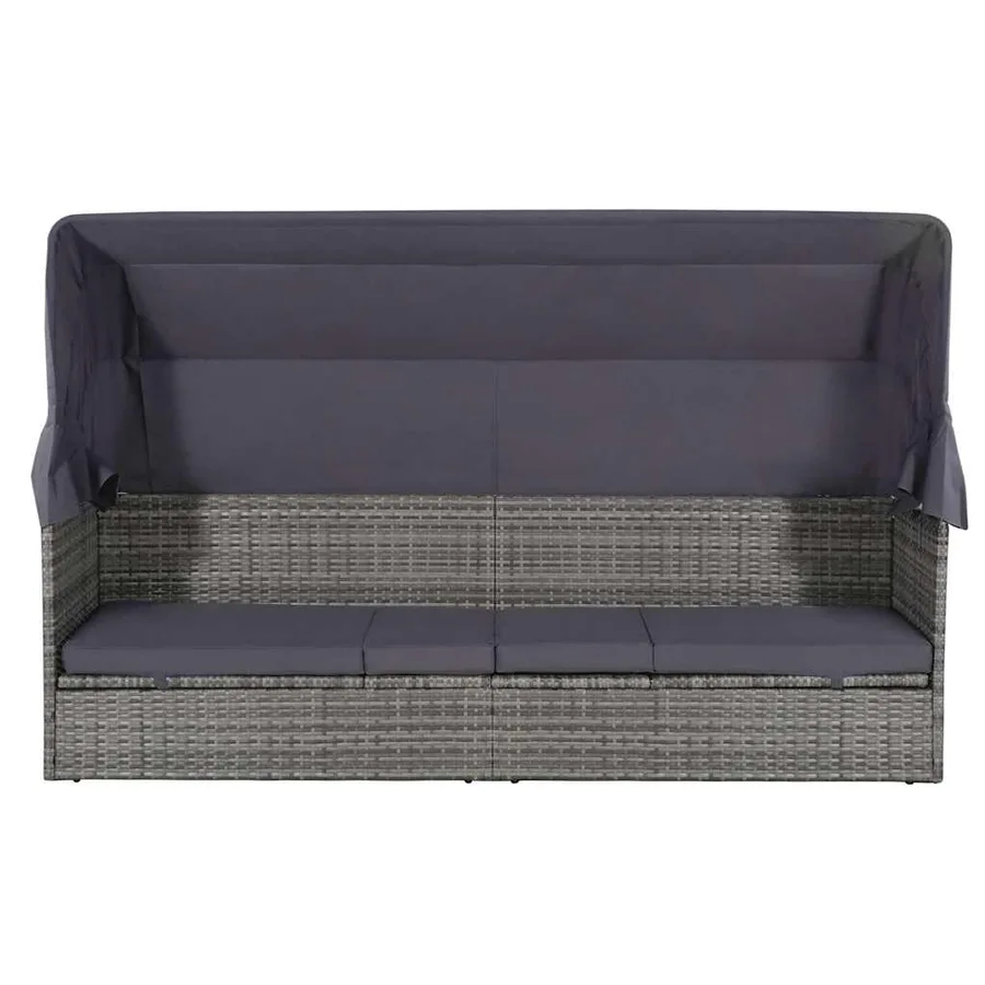 Lit de jardin avec auvent Gris 205x62 cm Résine tressée - 5