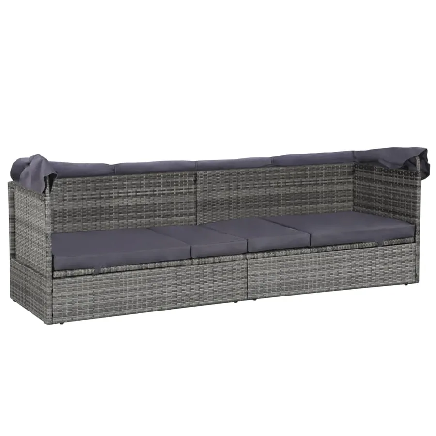 Lit de jardin avec auvent Gris 205x62 cm Résine tressée - 6