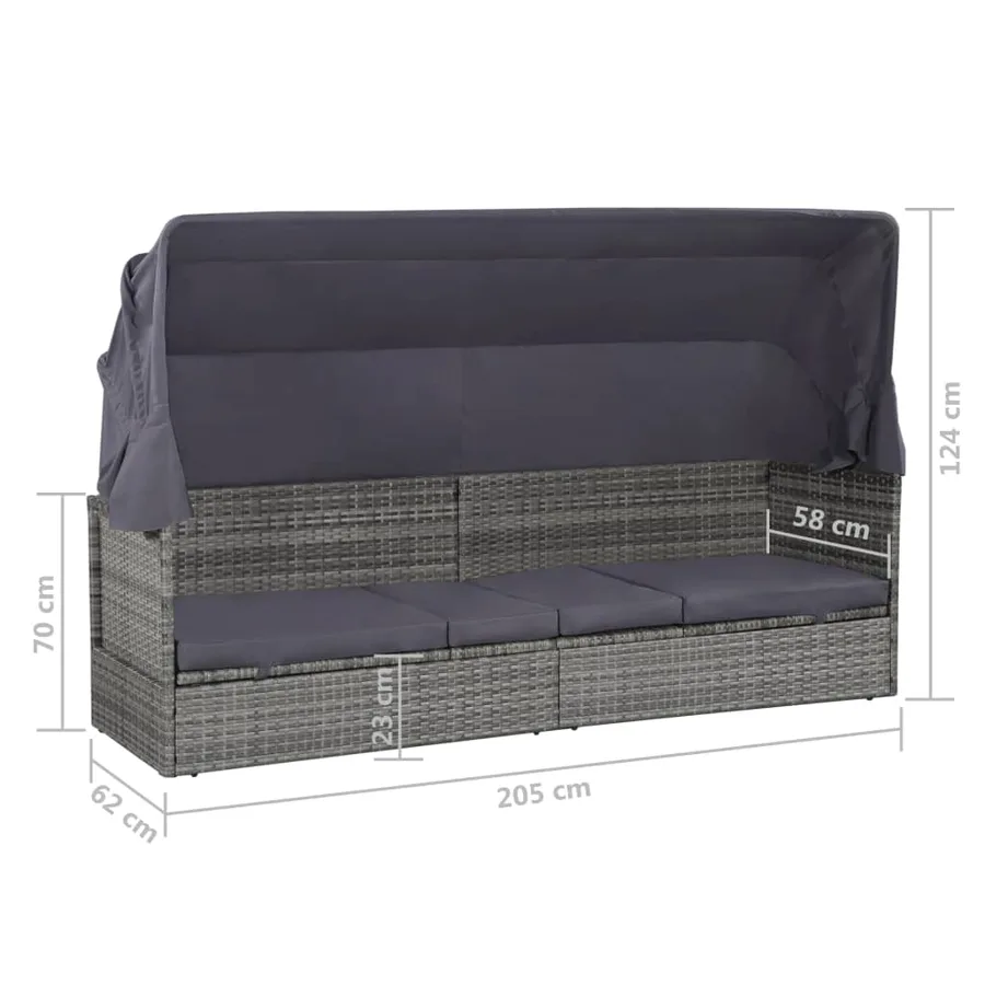 Lit de jardin avec auvent Gris 205x62 cm Résine tressée - 8
