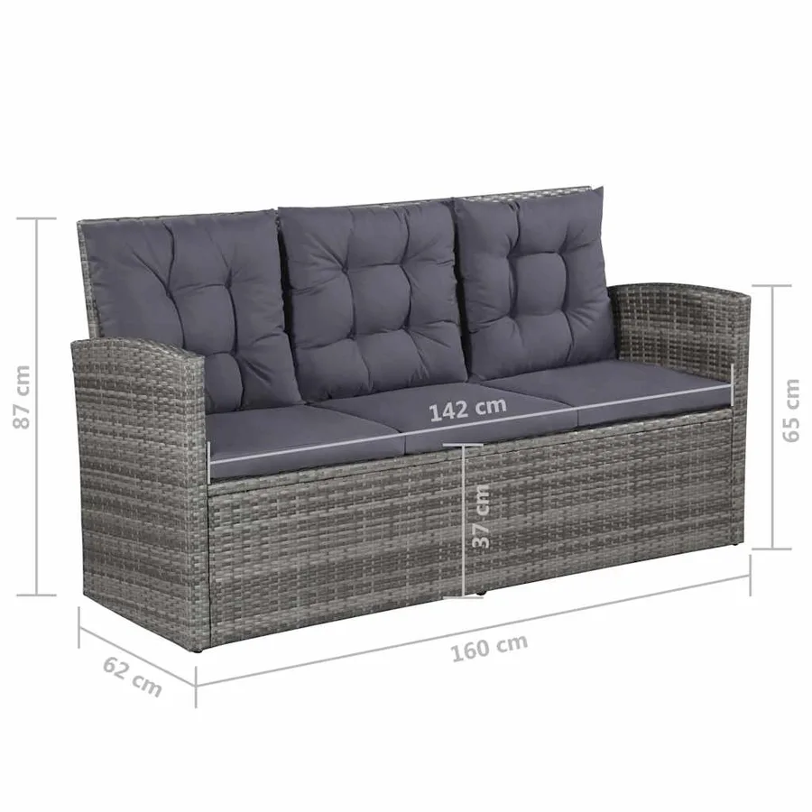 Salon de jardin 6 pcs avec coussins résine tressée gris - 10
