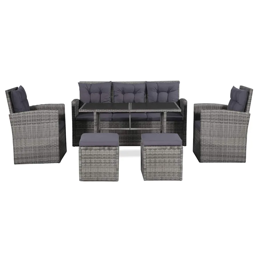Salon de jardin 6 pcs avec coussins résine tressée gris - 2