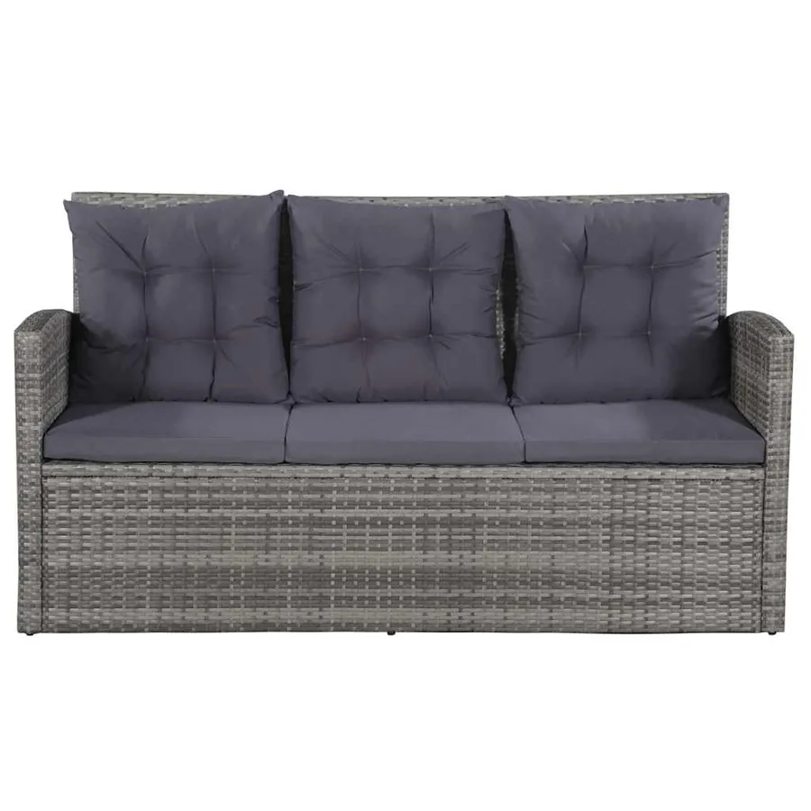 Salon de jardin 6 pcs avec coussins résine tressée gris - 3