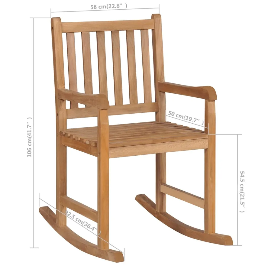 Chaise à bascule avec coussin beige Bois de teck solide - 12
