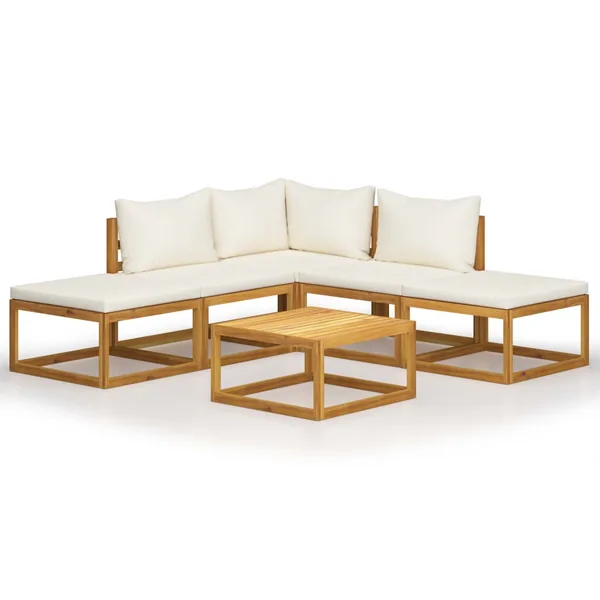 Salon de jardin 6 pcs avec coussins Bois d'acacia solide