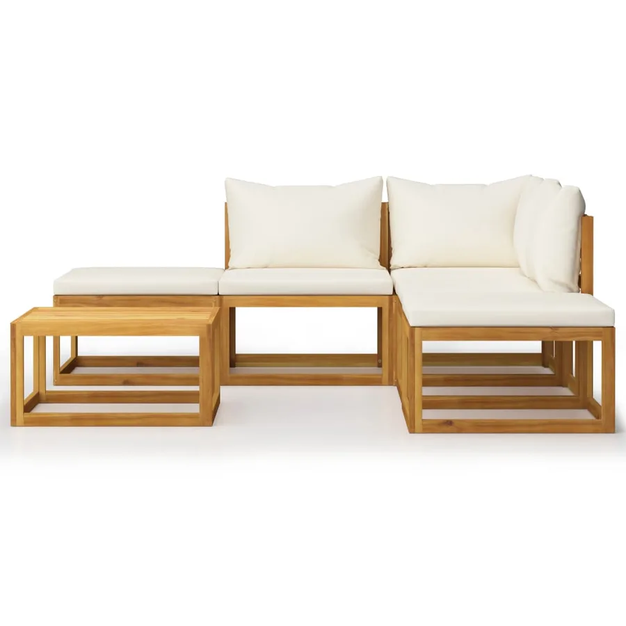 Salon de jardin 6 pcs avec coussins Bois d'acacia solide - 2