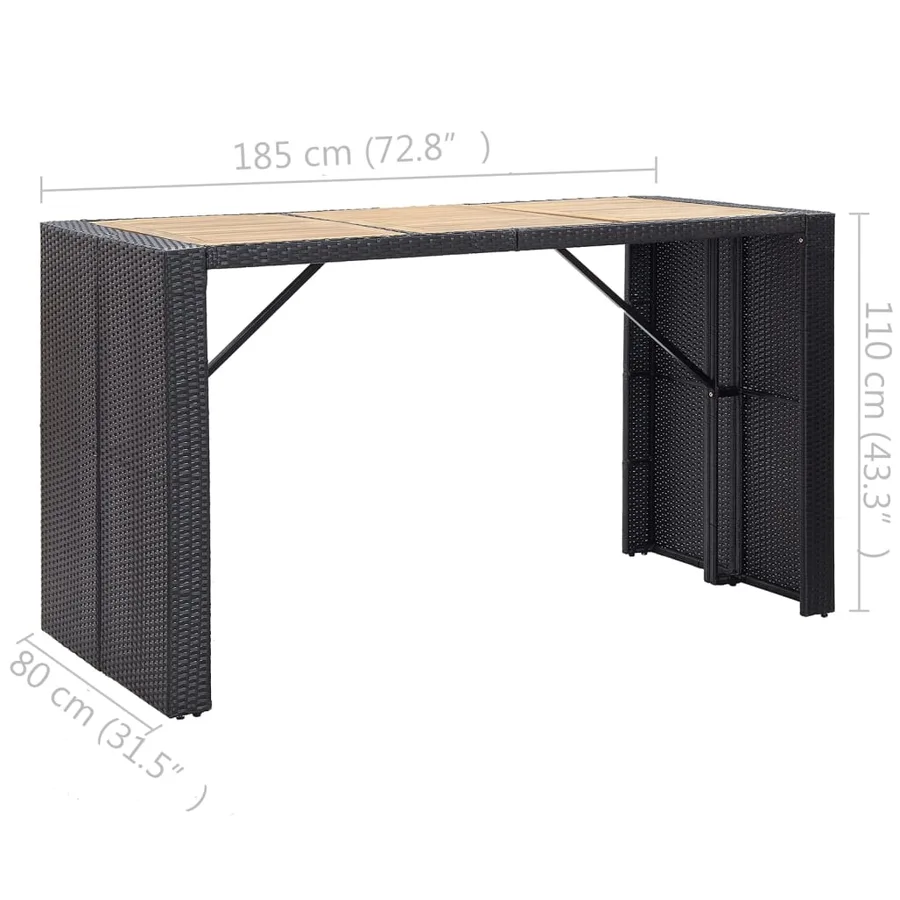 Ensemble de bar de jardin 7 pcs et coussins Résine tressée Noir - 11