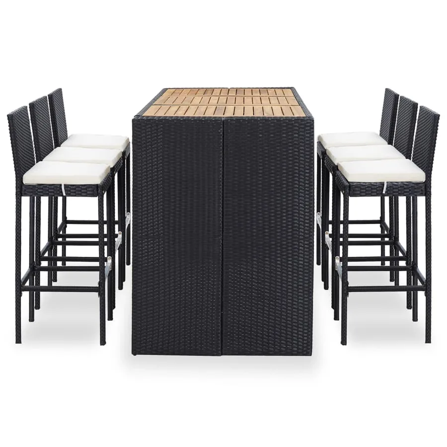 Ensemble de bar de jardin 7 pcs et coussins Résine tressée Noir - 2