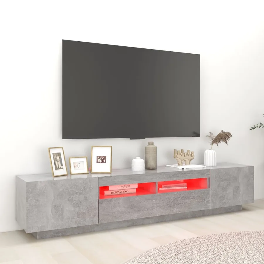 Meuble TV avec lumières LED Gris béton 200x35x40 cm - 5