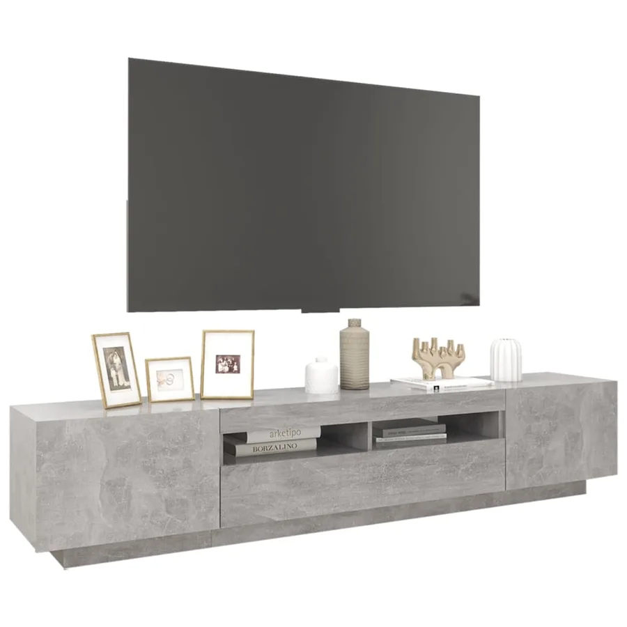 Meuble TV avec lumières LED Gris béton 200x35x40 cm - 6