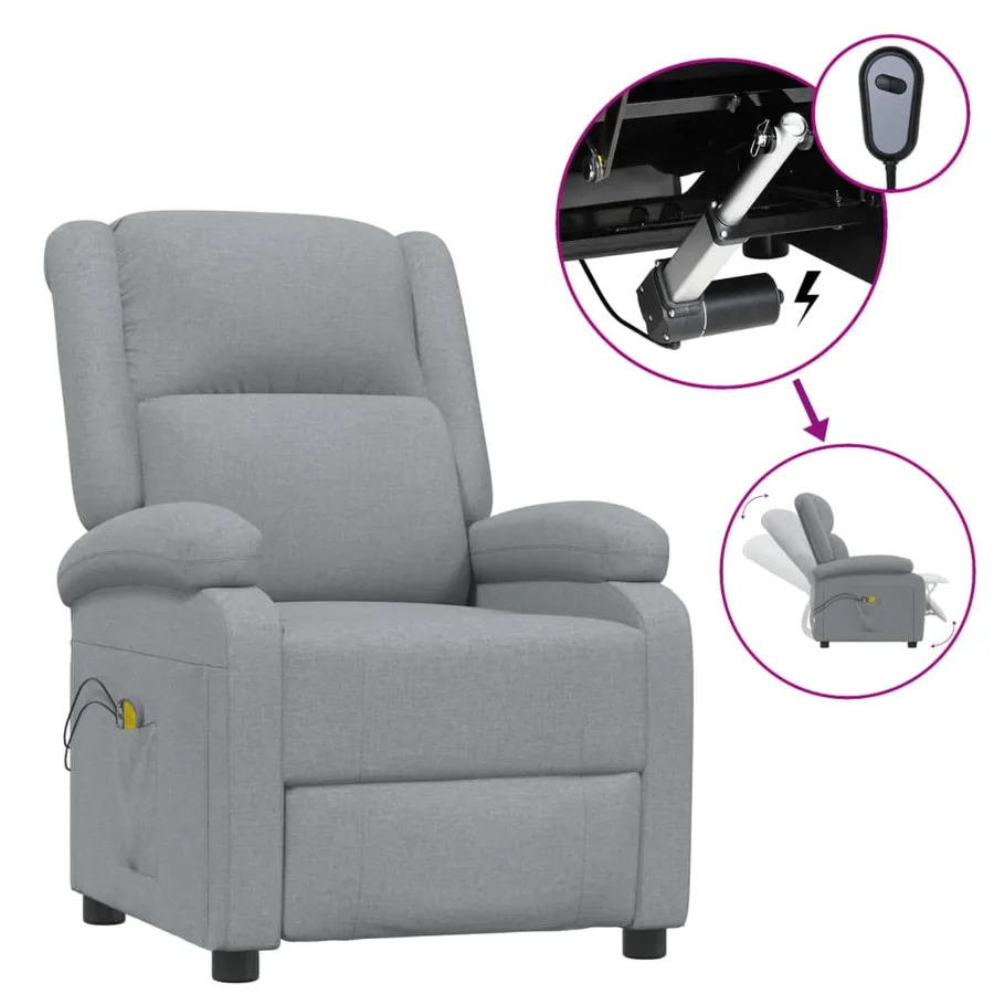 Fauteuil électrique de massage Gris clair Tissu - 2