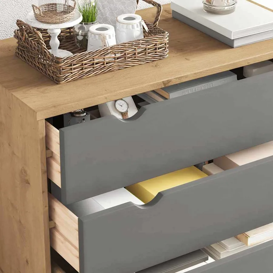 Commode OTTA Marron et gris 76,5x39,5x90 cm Bois de pin massif - 4