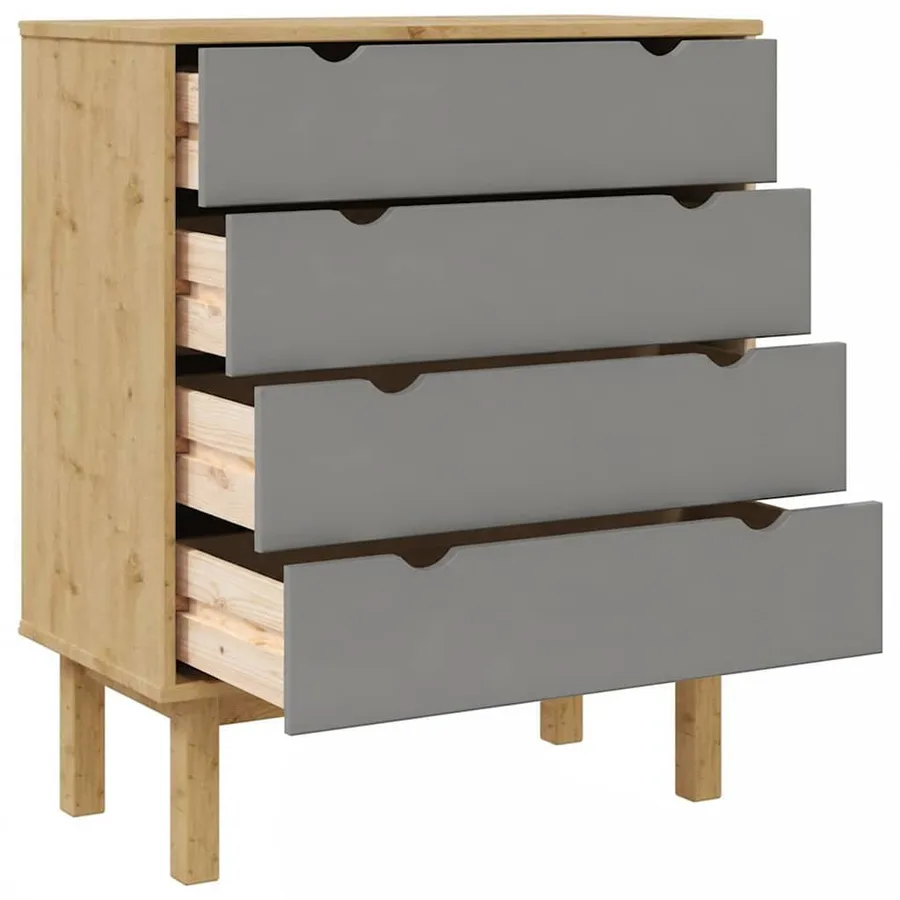 Commode OTTA Marron et gris 76,5x39,5x90 cm Bois de pin massif - 5