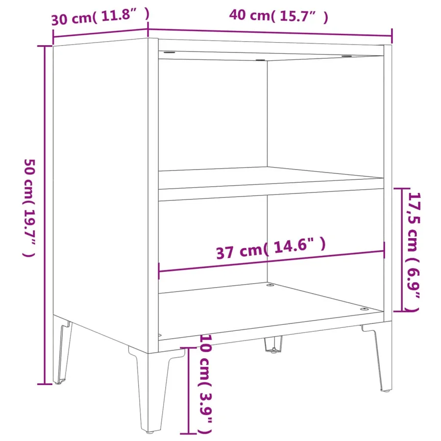Table de chevet avec pieds en métal gris béton 40x30x50 cm - 7