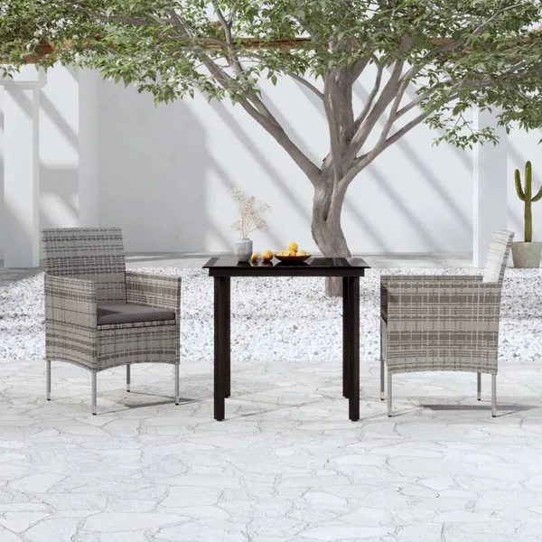 Ensemble à manger de jardin et coussins 3 pcs Gris et noir