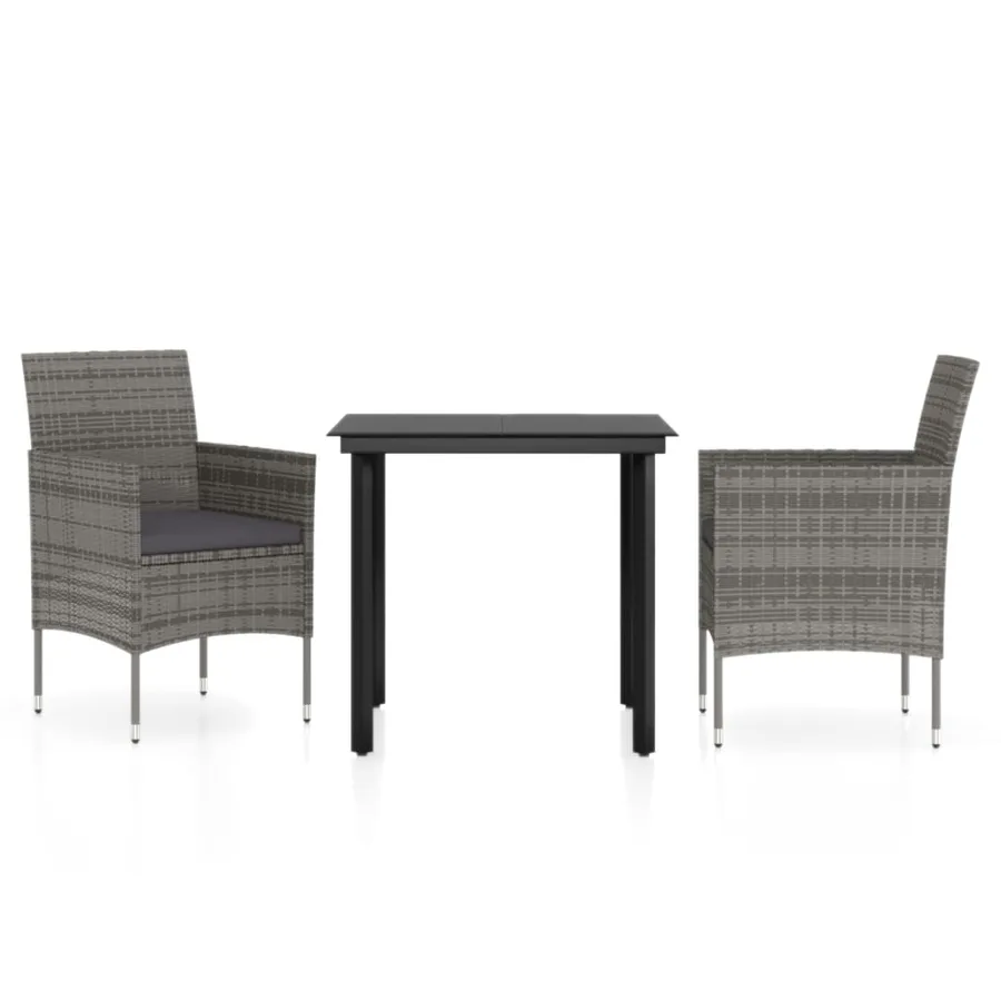 Ensemble à manger de jardin et coussins 3 pcs Gris et noir - 2