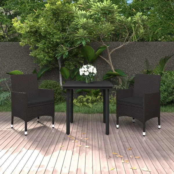 Ensemble à manger de jardin coussins 3 pcs Résine tressée Verre
