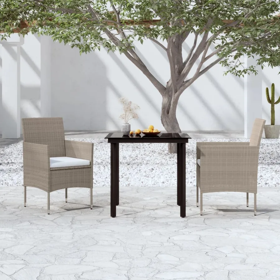 Ensemble à manger de jardin avec coussins 3 pcs Beige et noir