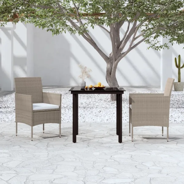 Ensemble à manger de jardin avec coussins 3 pcs Beige et noir