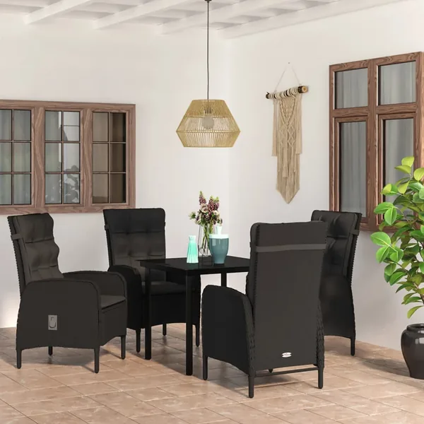 Ensemble à manger de jardin avec coussins 5 pcs Noir