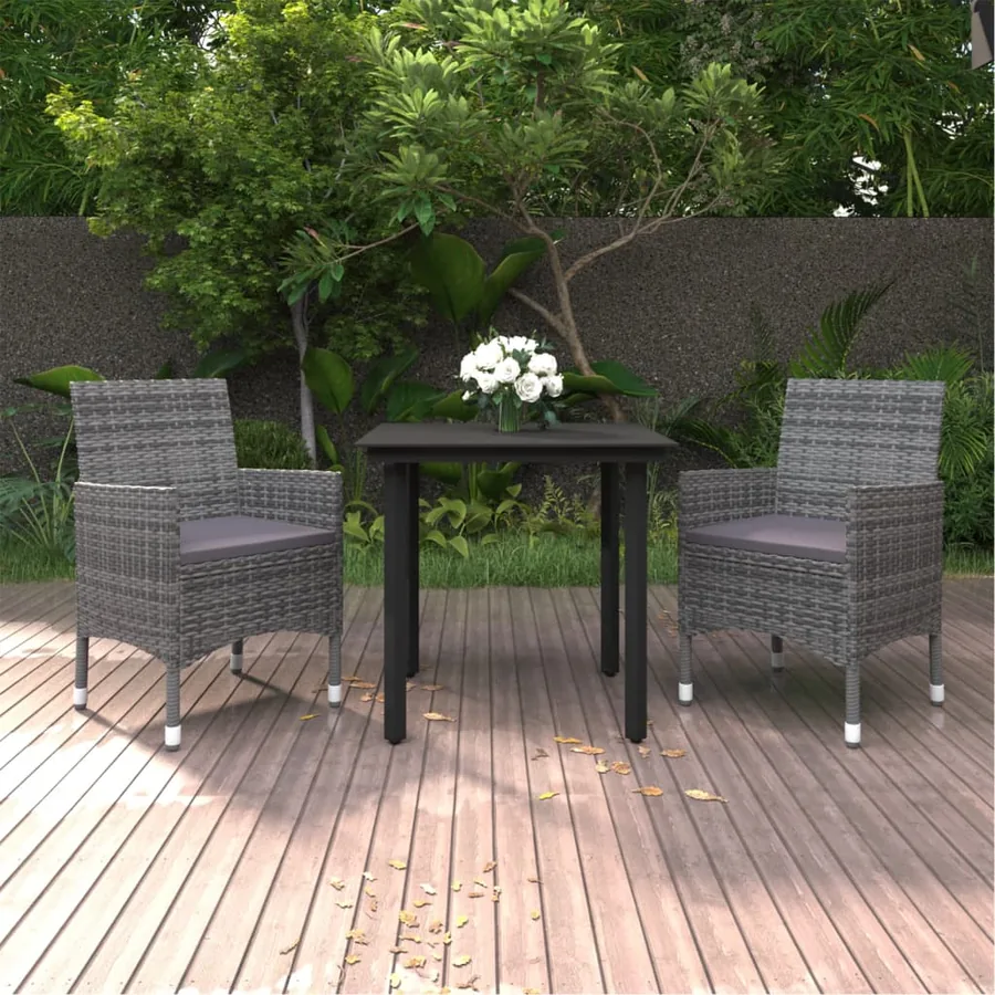 Ensemble à manger de jardin coussins 3 pcs Résine tressée Verre