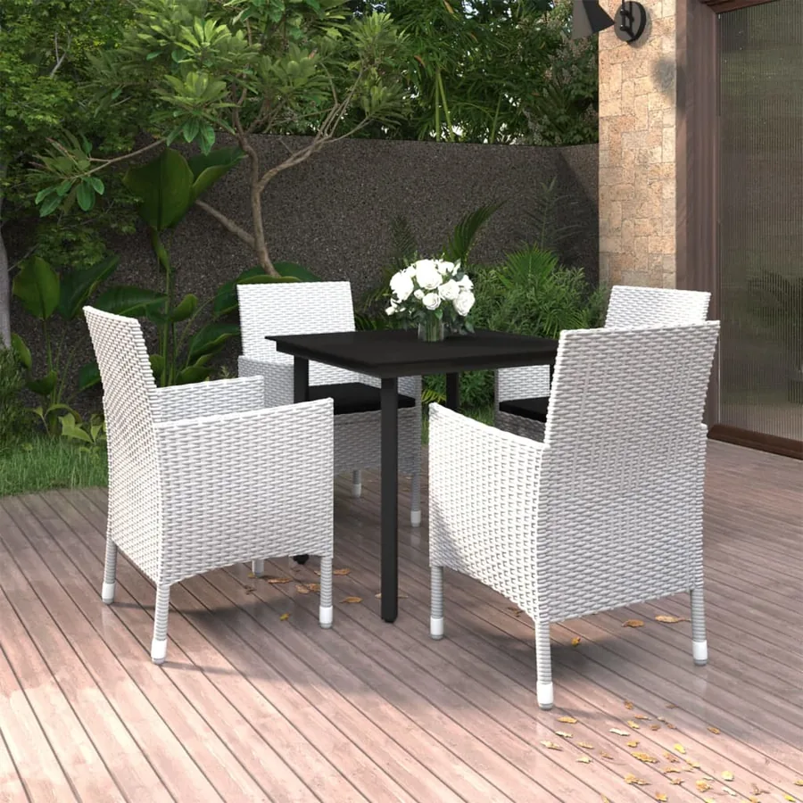 Ensemble à manger de jardin coussins 5 pcs Résine tressée Verre