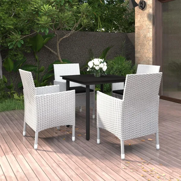 Ensemble à manger de jardin coussins 5 pcs Résine tressée Verre