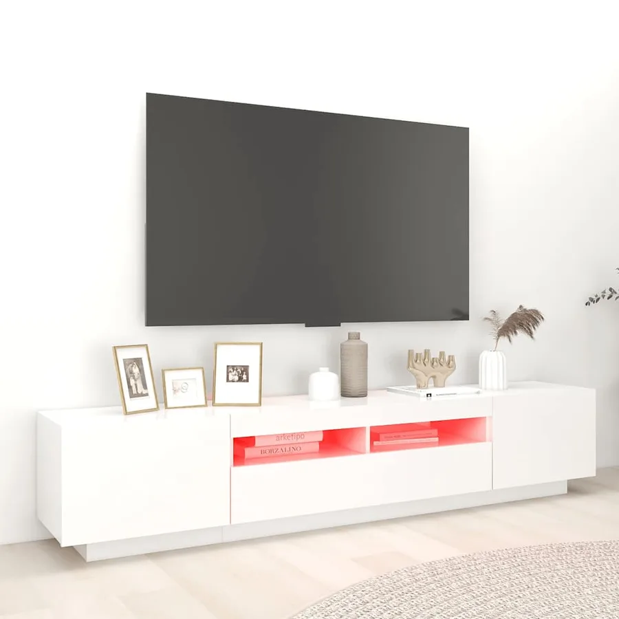 Meuble TV avec lumières LED Blanc 200x35x40 cm - 3