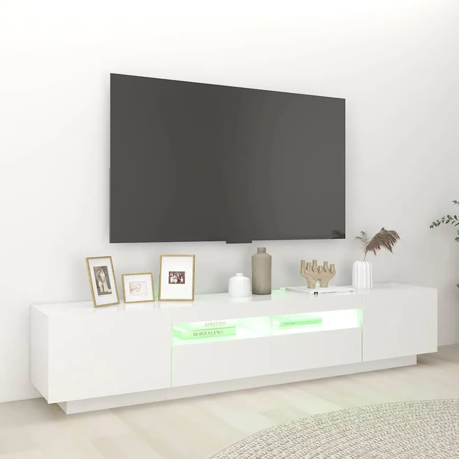 Meuble TV avec lumières LED Blanc 200x35x40 cm - 4