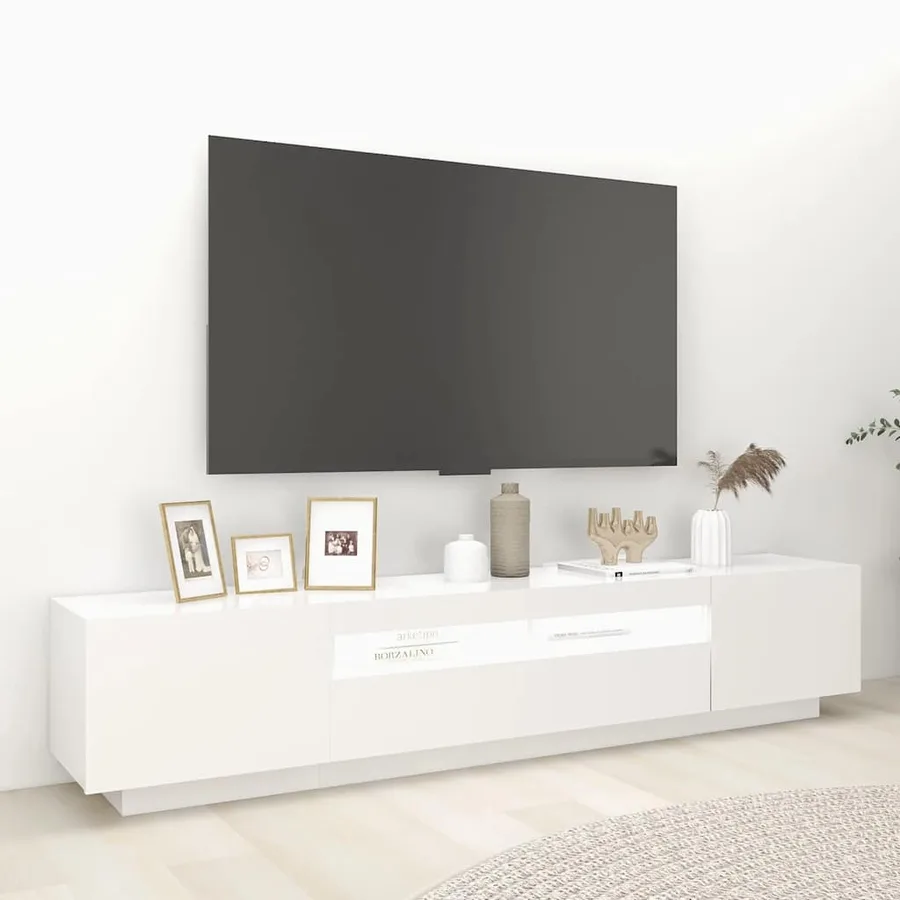 Meuble TV avec lumières LED Blanc 200x35x40 cm - 5