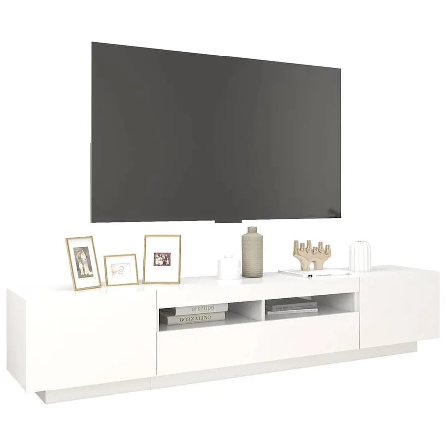 Meuble TV avec lumières LED Blanc 200x35x40 cm - 6