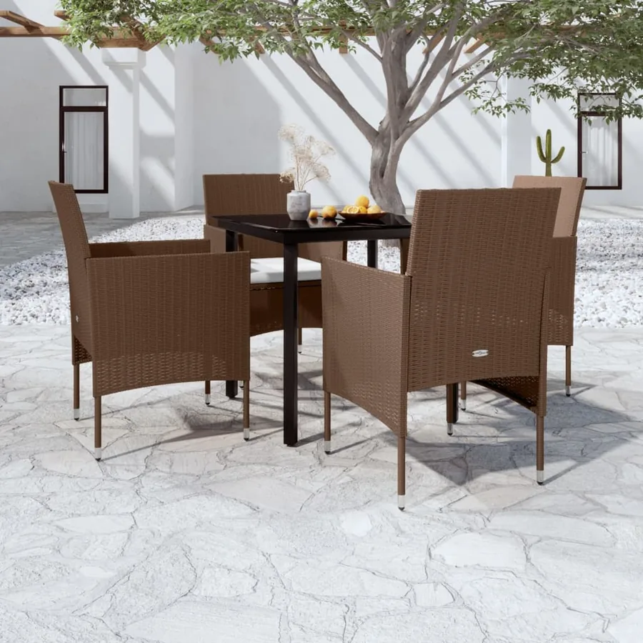 Ensemble à manger de jardin coussins 5 pcs Marron/noir
