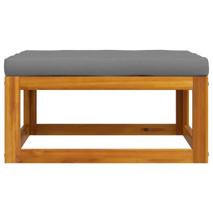 Repose-pied avec coussin gris foncé Bois d'acacia massif - 4