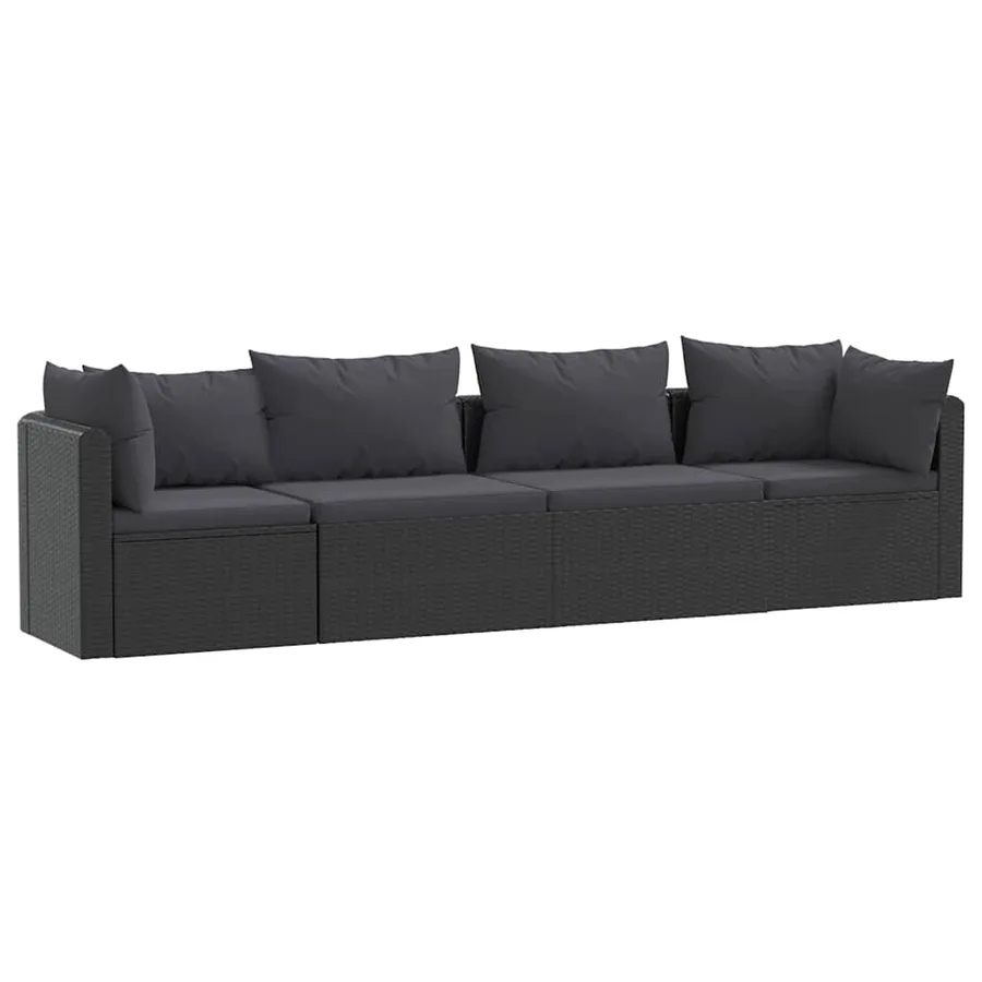 Canapés de jardin 4 pcs avec coussins Résine tressée Noir - 2