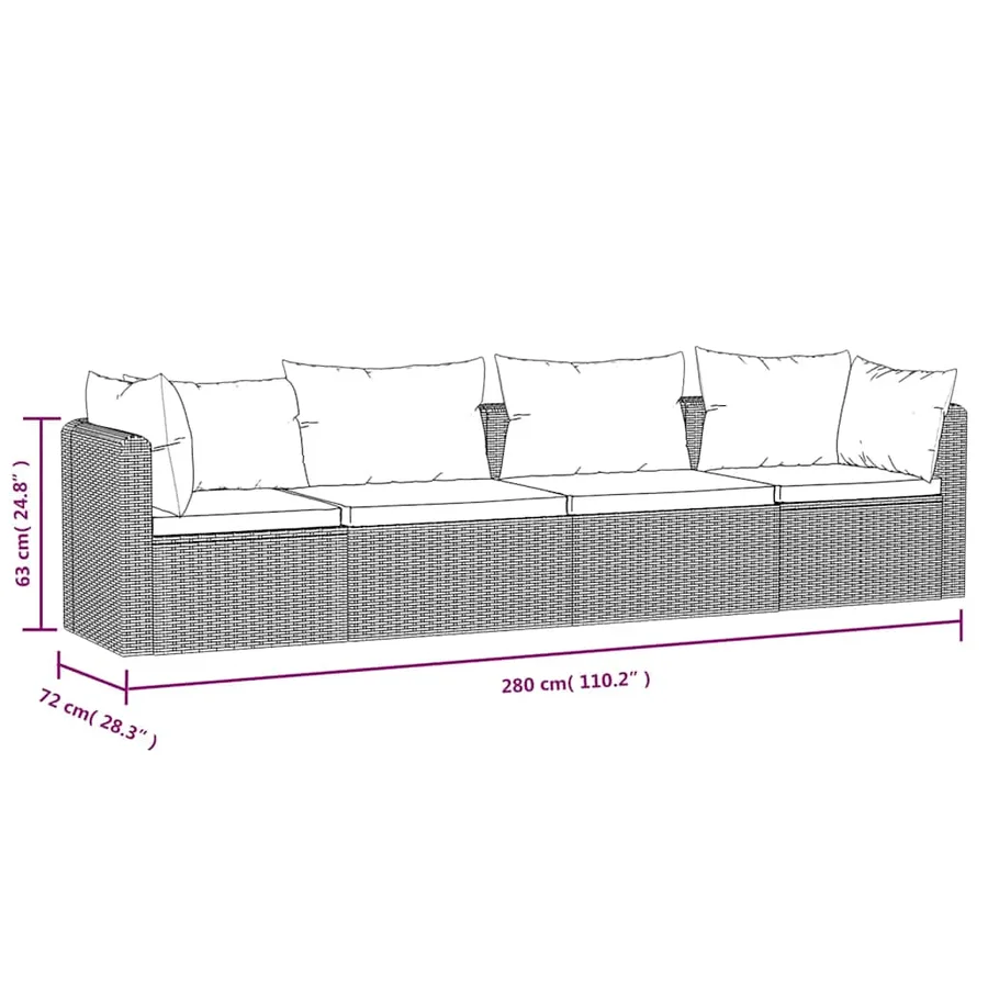 Canapés de jardin 4 pcs avec coussins Résine tressée Noir - 7