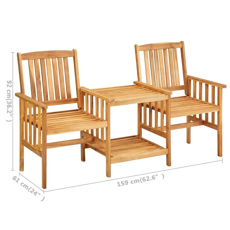 Chaises de jardin avec table à thé et coussins Acacia solide - 11