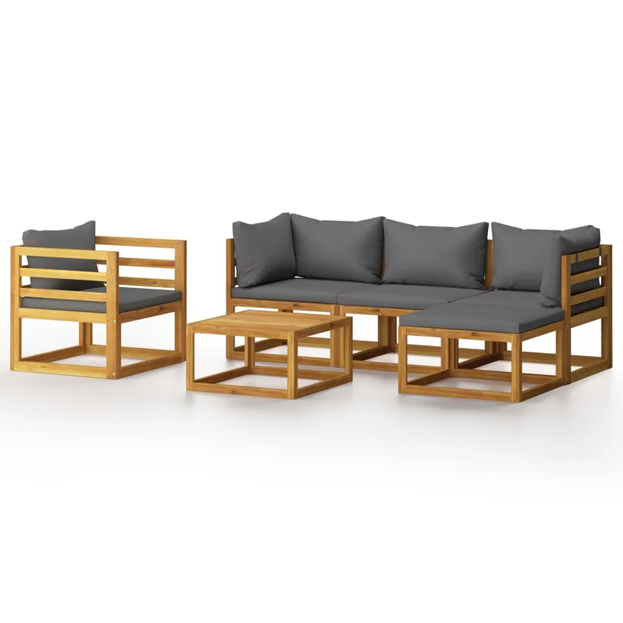Salon de jardin 6 pcs avec coussin Bois d'acacia solide - 2