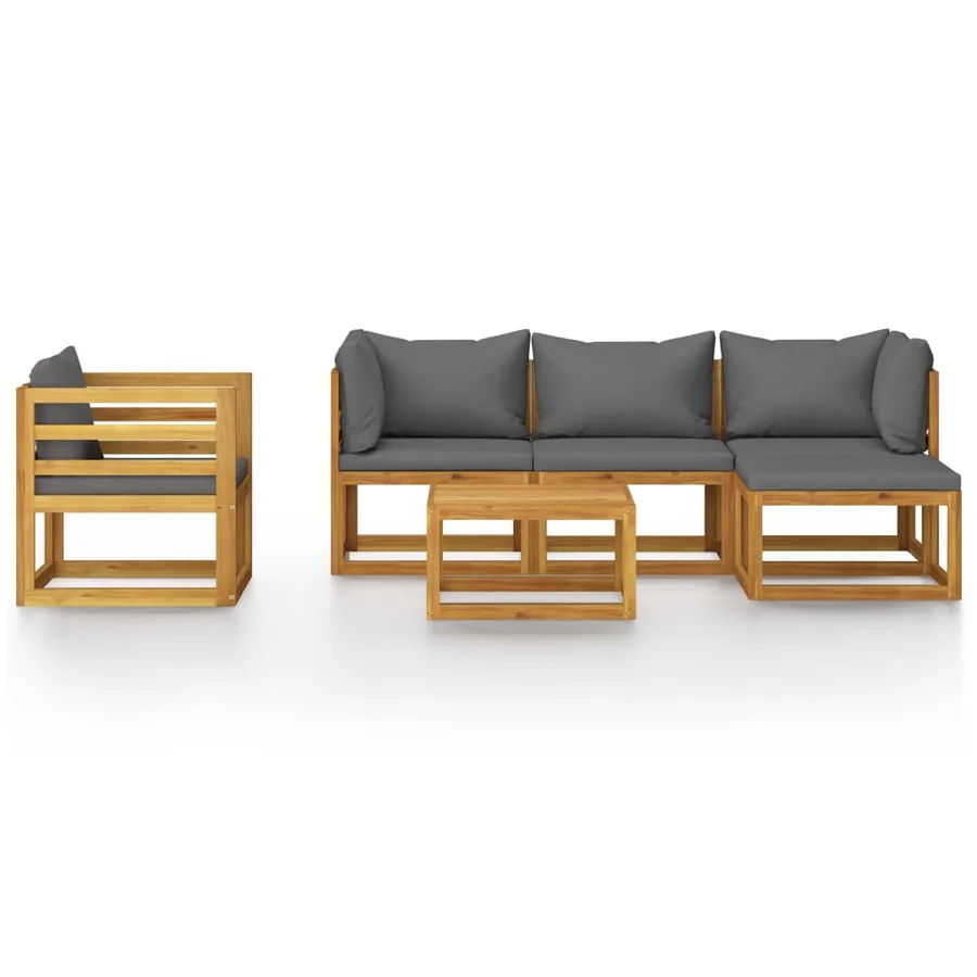 Salon de jardin 6 pcs avec coussin Bois d'acacia solide - 3