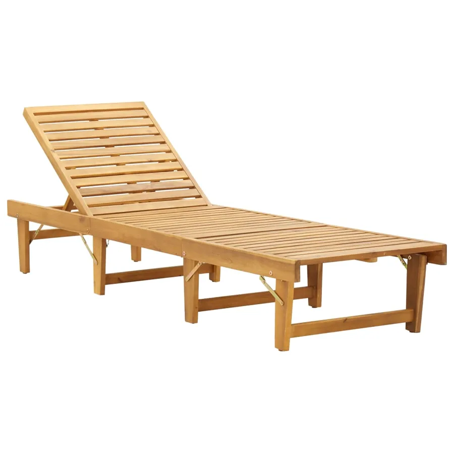 Chaise longue pliante avec coussin Bois d'acacia solide - 3